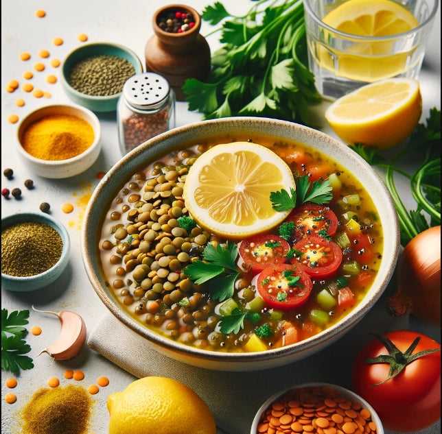 Anti-Inflammatory Lemon Lentil Soup | MamaSezz Plant Based Meals Delivered