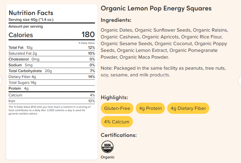 
                  
                    Organic Lemon Pop Energy Squares
                  
                