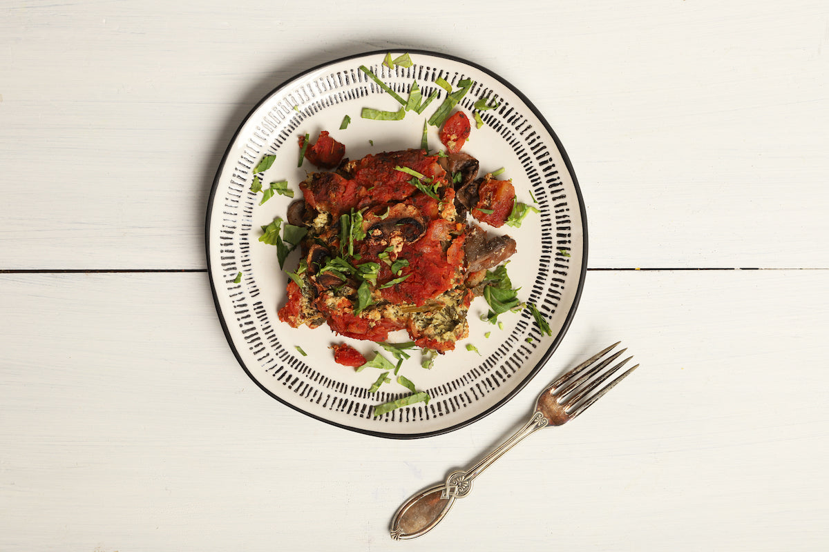 nutritarian diet ricotta style mushroom and tomato bake